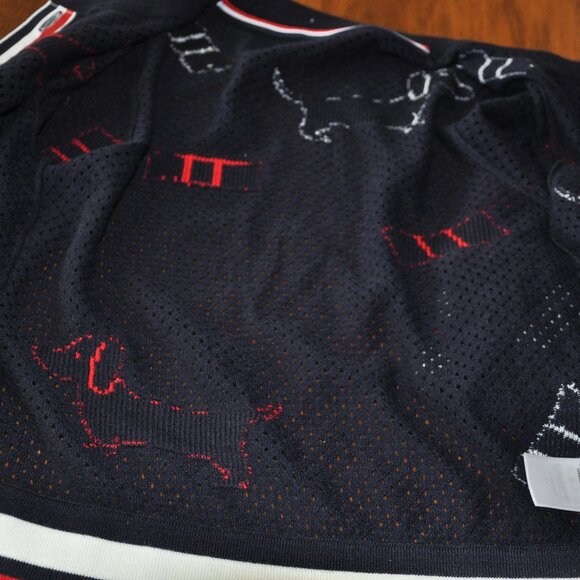 THOM BROWNE Pointelle Hector Bow Navy Wool Cardigan Intarsia-knit Sweater S - Picture 13 of 16